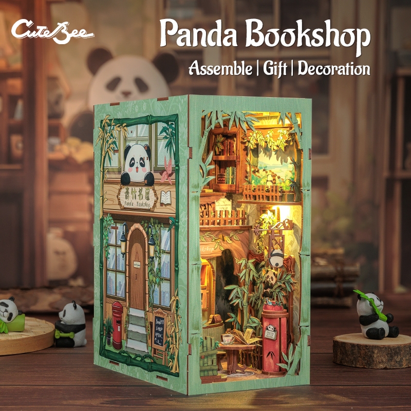 CUTEBEE DY02 Book Nook DIY บ้านตุ๊กตาไม้ แฮนด์เมด พร้อมฝาครอบกันฝุ่น ของเล่นประกอบ DIY ที่สร้างสรรค์
