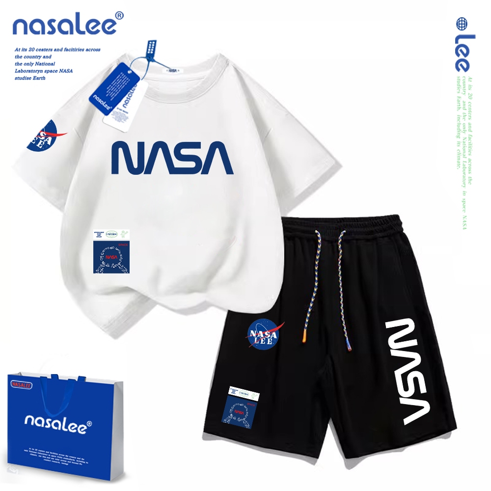 NASAชุดแฟชั่นเด็ก เสื้อยืดแขนสั้น กางเกงขาสั้นเด็ก กางเกงขาสั้นสบายๆ ผ้าฝ้าย 100% นุ่มสบาย