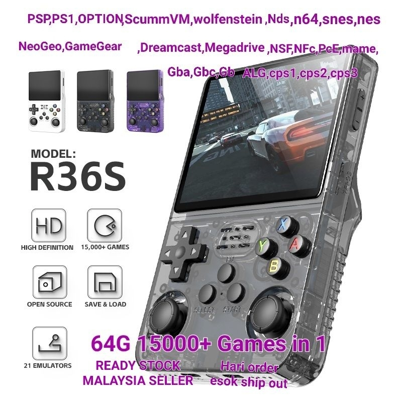 R36S เครื่องเล่นวิดีโอเกมพกพา R36S ระบบ Linux หน้าจอ IPS ขนาด 3.5 นิ้ว เครื่องเล่นวิดีโอเกมพกพา พร้อมเกม 64GB คุณสามารถเล่นได้ทันทีที่คุณเปิดเครื่อง