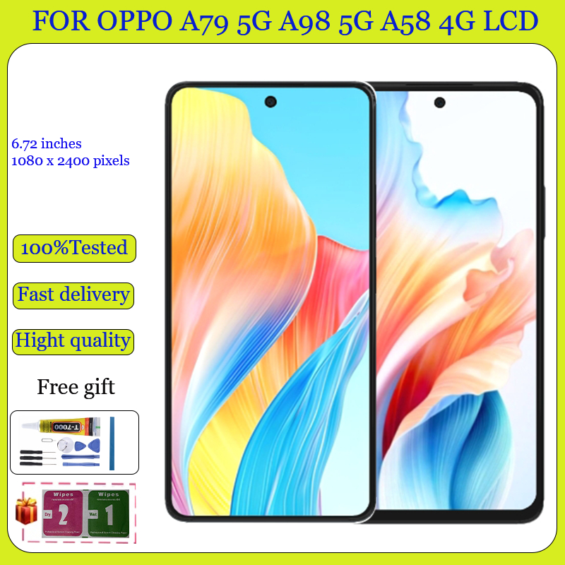 ต้นฉบับสําหรับ OPPO A79 5G LCD A98 5G A58 4G จอแสดงผล LCD หน้าจอสัมผัสพร้อมการเปลี่ยนกรอบ
