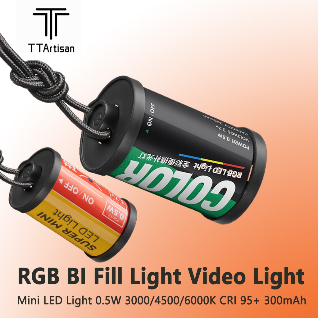 Ttartisan RGB BI เติมแสงวิดีโอแม่เหล็ก Mount Reto ฟิล์มสไตล์ Mini LED Light 0.5W 3000/4500/6000K CRI 95 + 300mAh TT