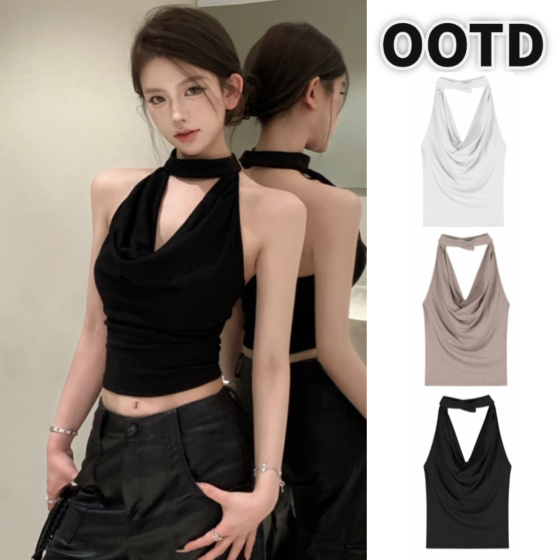 Tian-lianhaogeqiu เสื้อกั๊กผู้หญิง backless design เซ็กซี่น่ารักสบายๆวันหยุดเรียบง่าย
