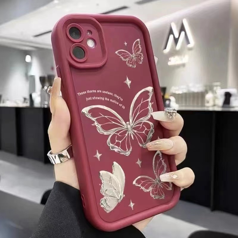 เคส OPPO A39 A57 2016 F7 A59 5G A79 5G Reno 4 4G Reno 6 4G ซิลิโคนขอบตรง Silver Phalaenopsis กรณีโทรศัพท์