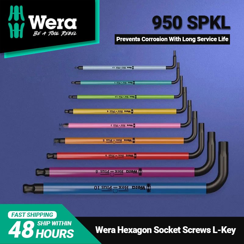 Wera 950 SPKL HF ขยายหัวบอลหกเหลี่ยม L ประแจช่วง 1.5-10 มม. สีแขน BlackLaser Hex Key