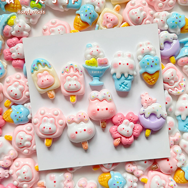 [100 ชิ้นพร้อมสต็อก] Glossy Bunny ฤดูร้อนไอศกรีมไอศกรีมอุปกรณ์เรซิน diy ครีมกาวเคสโทรศัพท์ Hairpin Hole รองเท้าอุปกรณ์เสริม