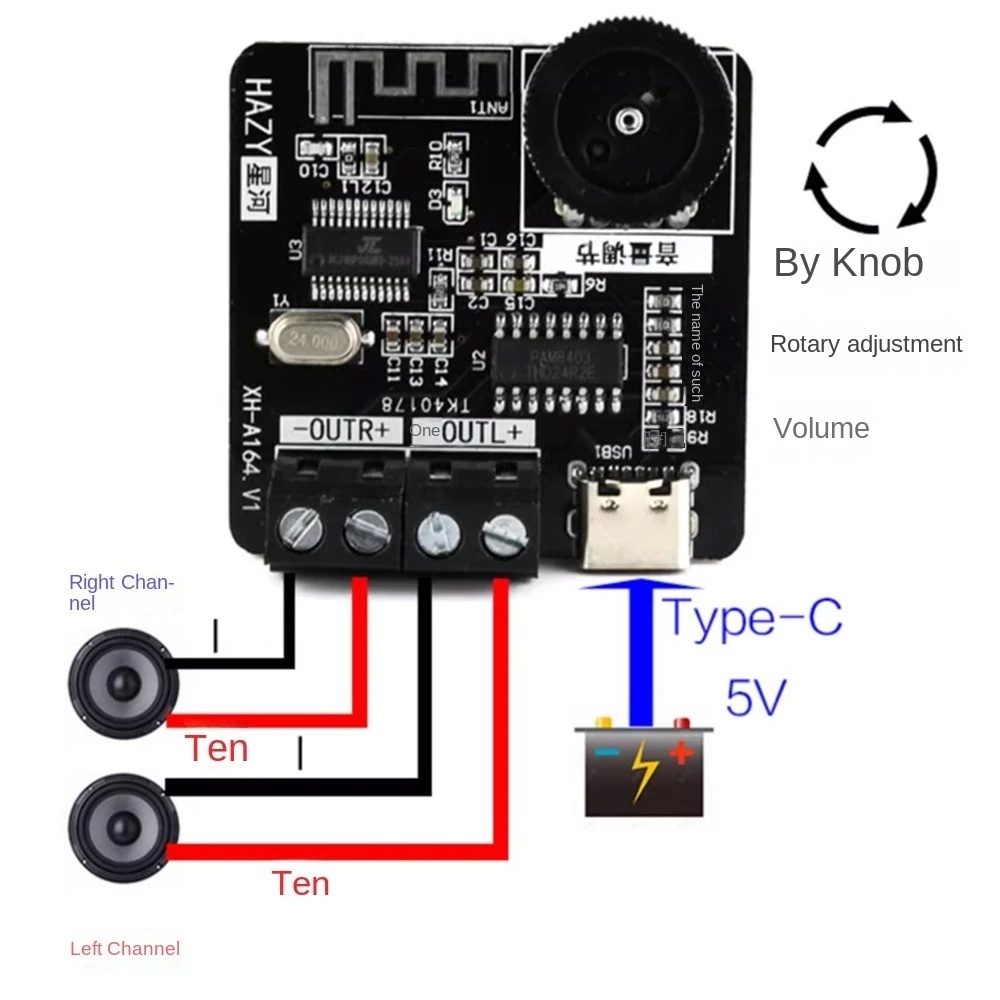 Xh-a164 เครื่องขยายเสียงบลูทูธดิจิตอลขนาดเล็ก PAM8403 กรณีการปรับเปลี่ยน TYPE-C แหล่งจ่ายไฟ Dual 5W เดิม