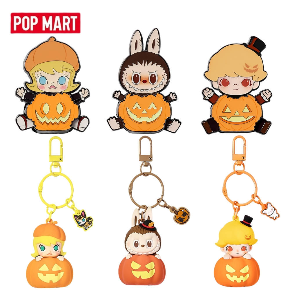 Popmart The Monster Halloween Pumpkin LABUBU MOLLY DIMOO Monster Carnival Series ธีมฮาโลวีน Merchandise ฟักทองส่องสว่างจี้ฟักทองตู้เย็นสติกเกอร์ LABUBU กระเป๋าสะพายธีมฮาโลวีนสินค้า