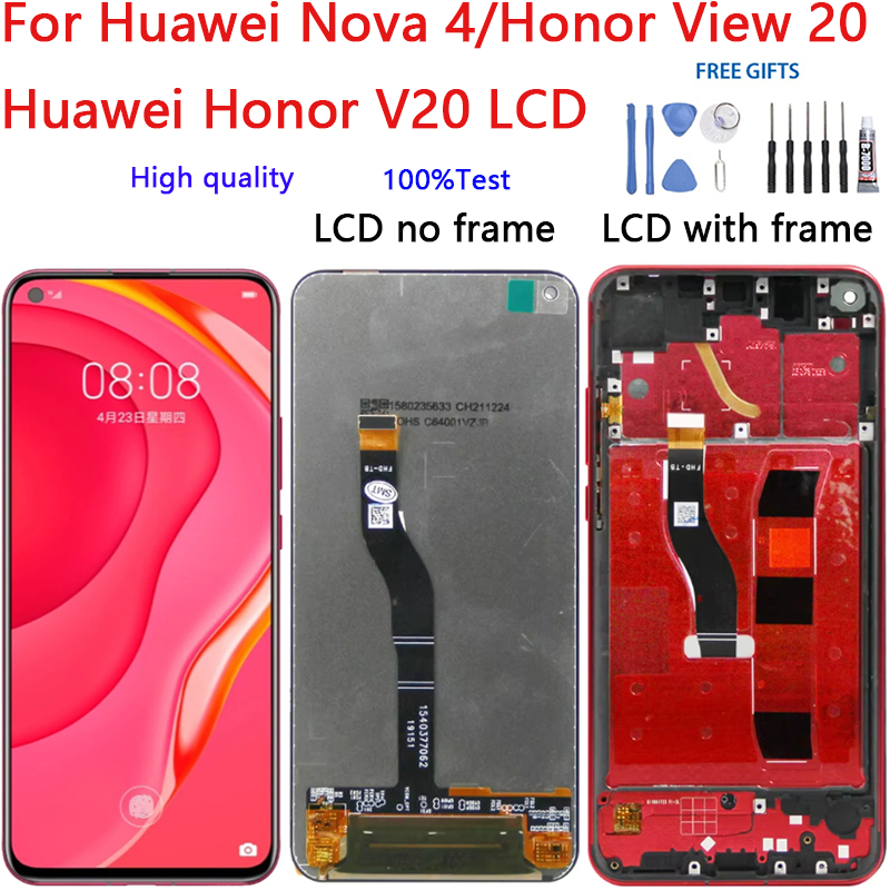สําหรับ Huawei Nova 4 Honor View 20 Honor V20,VCE-AL00 VCE-L22 จอแสดงผล LCD Touch Screen กรอบ Digiti