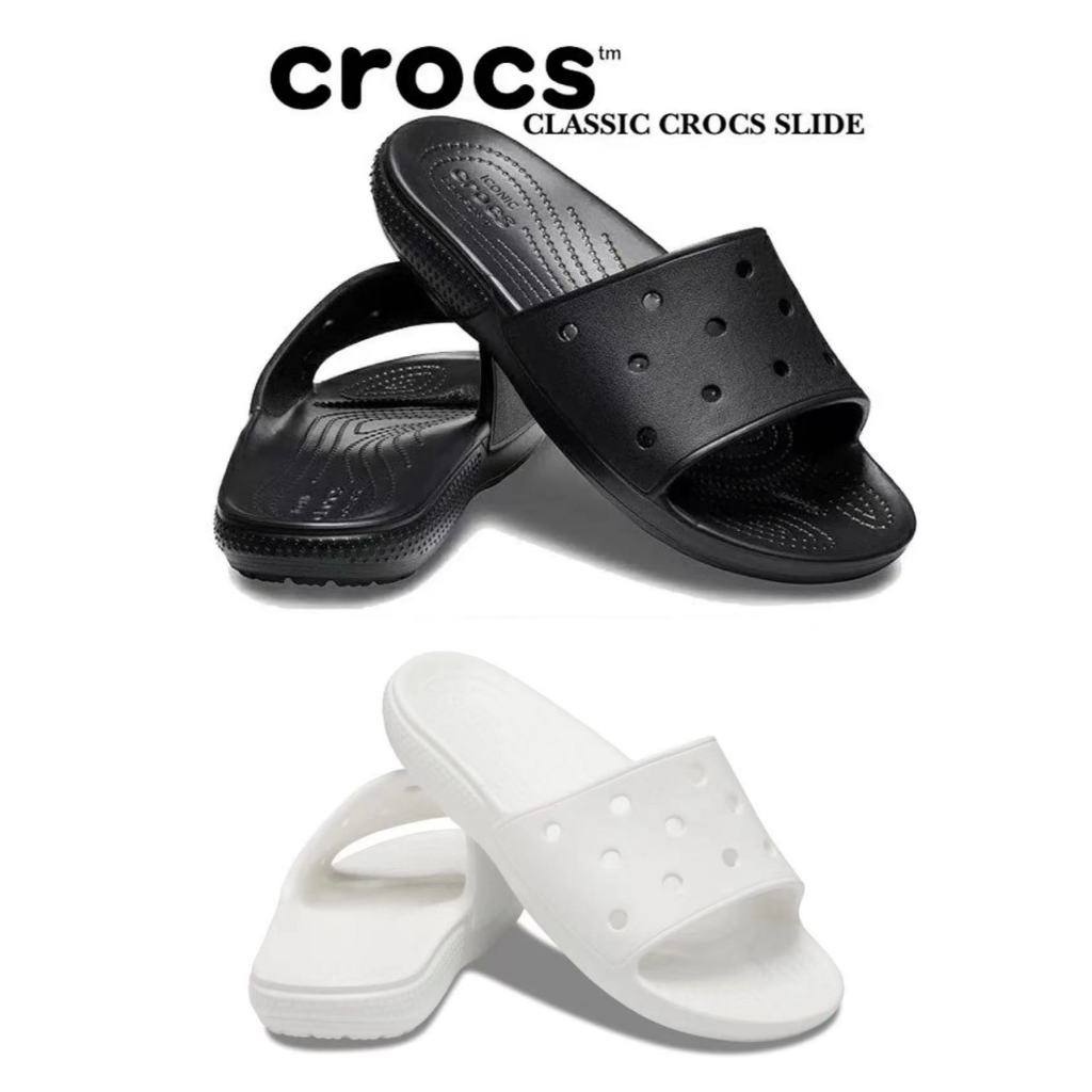 「จัดส่งในกรุงเทพฯ」 CROCS จระเข้ สไลเดอร์คลาสสิค ไม่จํากัดเพศสีขาวและสีดํา น้ําหนักเบาระบายอากาศได้ดี นุ่ม