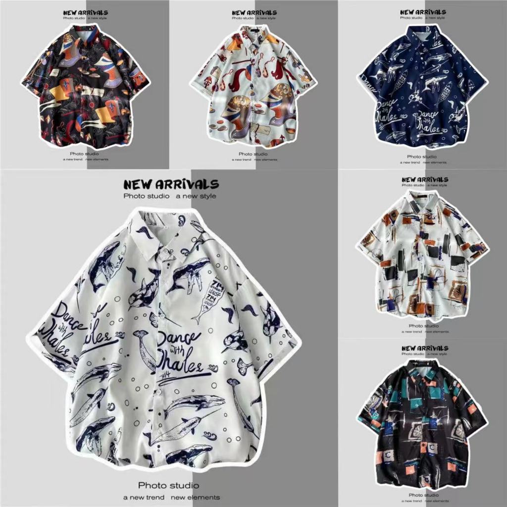 เสื้อฮาวาย hawaii แขนสั้น พิมพ์ลาย สำหรับผู้ชาย เสื้อเชิ้ตฮาวาย ฮาวายสไตล์เกาหลี ผ้าใส่สบาย สินค้าพร้อมส่ง M-3XL 100 แบบ รุ่น 1162 D103