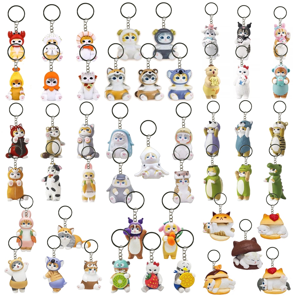 18 สไตล์การ์ตูนอะนิเมะ Mofusand Shark Cat Key Chain ตกแต่งกุ้งทอด Tiger Shark Whale My Melody Kuromi สัตว์แมวรุ่น Q PVC Action Figures ตุ๊กตาของเล่น