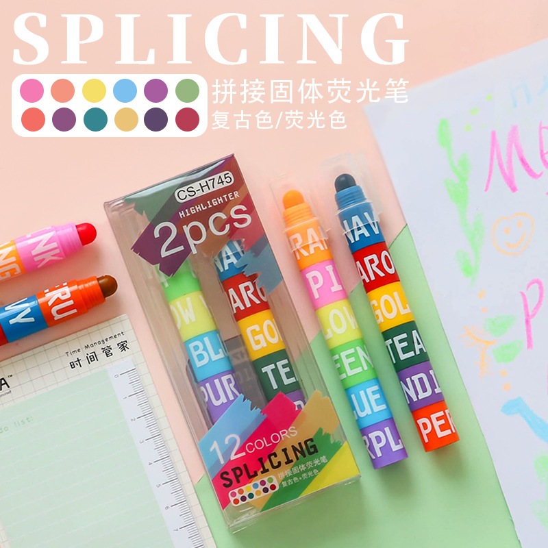 ปากกามาร์กเกอร์ ไฮไลท์ 12 สี ถอดออกได้ สําหรับนักเรียน diy WJ113