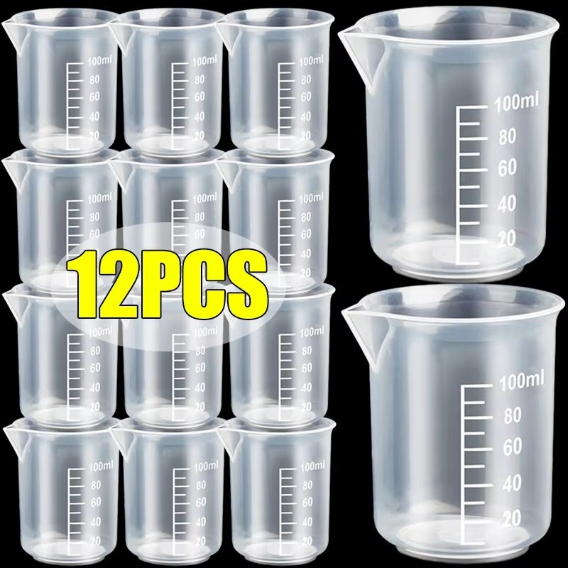 ถ้วยตวงขนาดโปร่งใส 3-12 ชิ้น / 100 มล. ภาชนะบรรจุของเหลวในห้องปฏิบัติการ