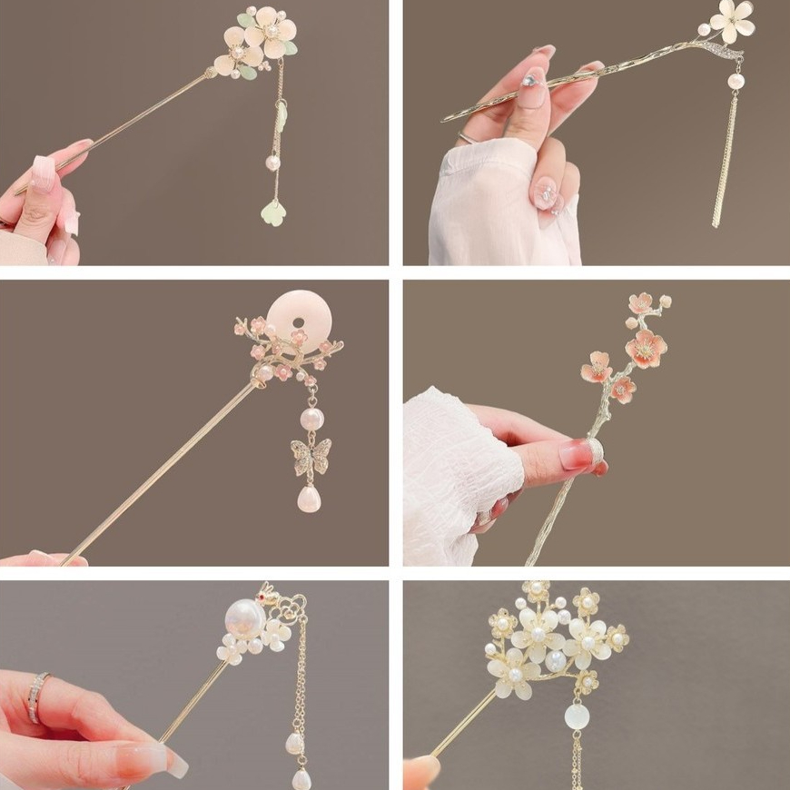 สไตล์โบราณ Hairpin Peach Blossom พู่ Hanfu Headdress Coiled อุปกรณ์เสริมผมเครื่องแต่งกายโบราณ Hairpin Cheongsam Hairpin Retro Step เขย่า Fe