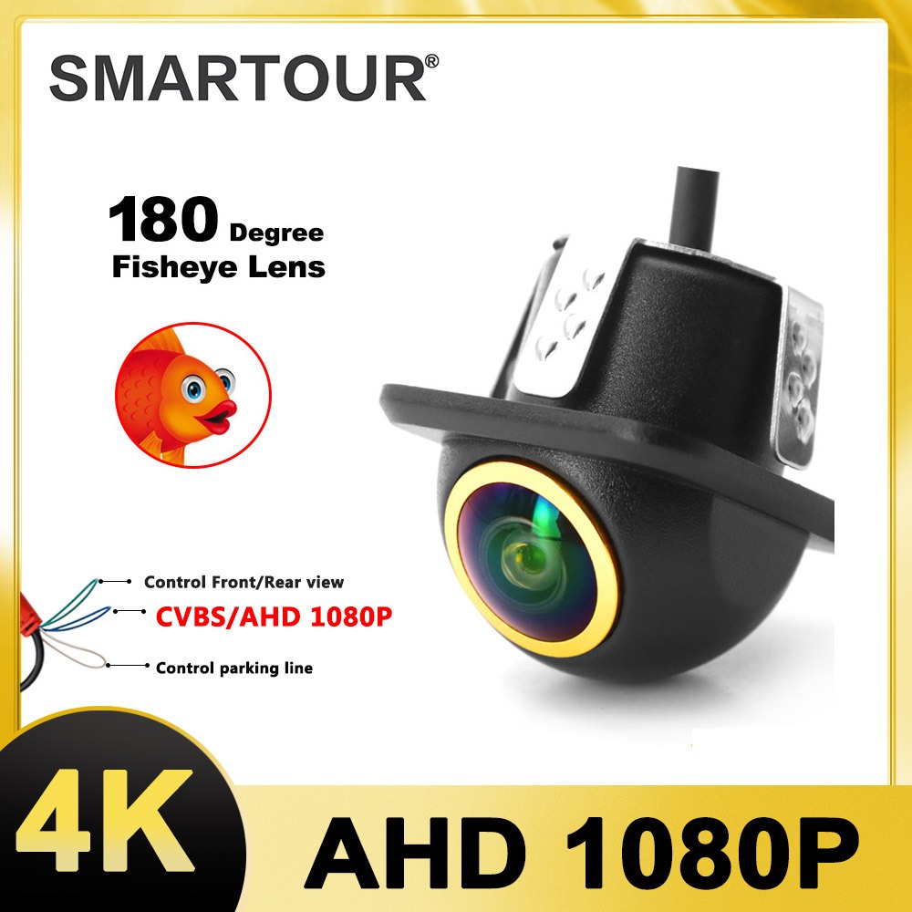 Smartour 180 องศา 4K AHD 1080P รถดูด้านหลังกล้องกันน้ํา Ultra-clear HD Night Vision กล้องย้อนกลับสําหรับ Android