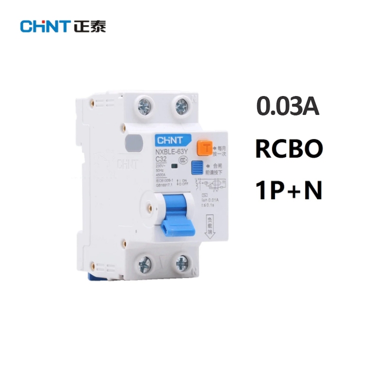 Chint NXBLE-63Y 6A 10A 16A 32A 63A 30MA 0.03A RCBO 1P + N 230V Residual current Circuit breaker over current protection