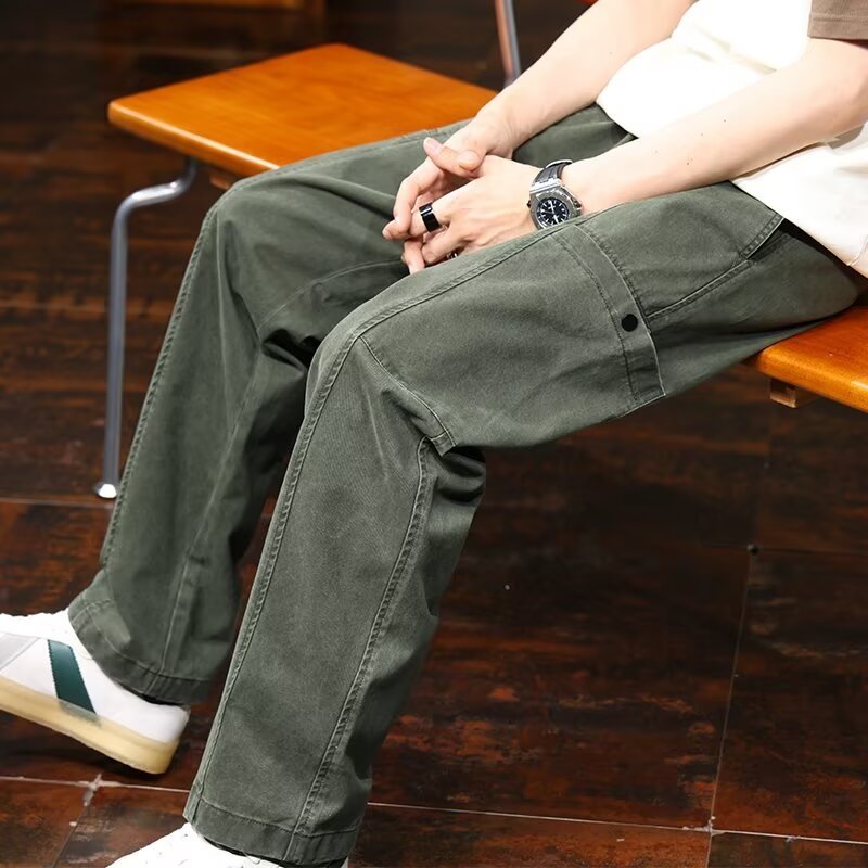 ญี่ปุ่น All-Match High-End Niche Design หล่อ Casual Overalls ผู้ชายยอดนิยมขี้เกียจไม่มีแบรนด์แฟชั่นกางเกง