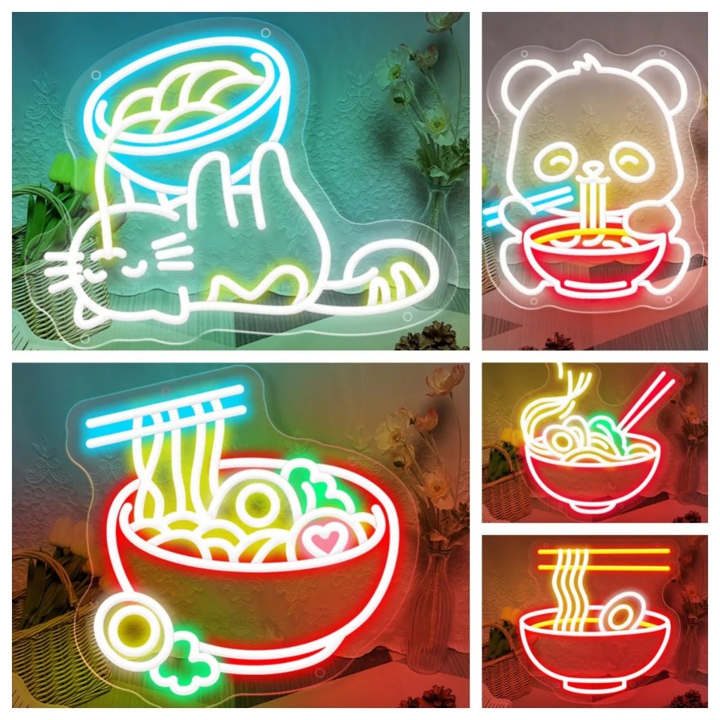 Ramen Noodles Neon Sign Room Wall Decor Bowl ไฟนีออน Led ป้ายก๋วยเตี๋ยว Food Shop ร้านอาหารตกแต่งห้องนอนไฟนีออน USB