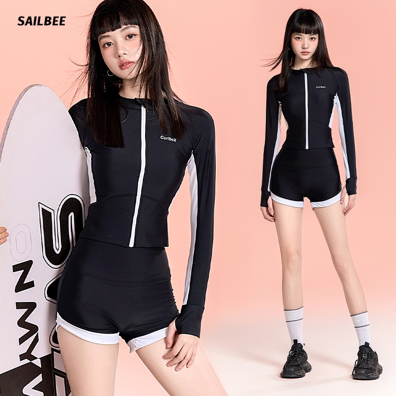 Sailbee ชุดว่ายน้ําแขนยาวของผู้หญิงชุดดําน้ํา UV Sun Conservative Thin Surfer ชุดแห้งเร็วชุดว่ายน้ําดําน้ําดูปะการังน้ําพุร้อน N211