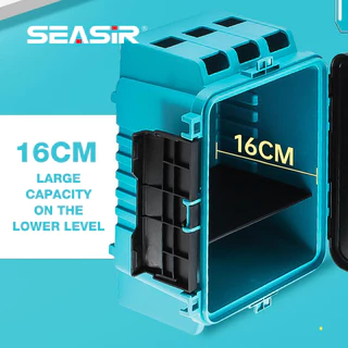 SEASIR Fishing TACKLE กล่องมัลติฟังก์ชั่นหลายชั้นกล่องเครื่องมือความจุขนาดใหญ่การจําแนกฟรีและการจัดเก็บ 2 ที่วางคันเบ็ด 1 ถ้วยเก็บกล่องตกปลากลางแจ้ง