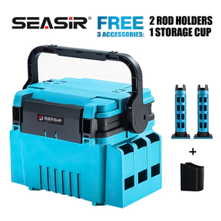 SEASIR Fishing TACKLE กล่องมัลติฟังก์ชั่นหลายชั้นกล่องเครื่องมือความจุขนาดใหญ่การจําแนกฟรีและการจัดเก็บ 2 ที่วางคันเบ็ด 1 ถ้วยเก็บกล่องตกปลากลางแจ้ง