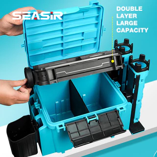 SEASIR Fishing TACKLE กล่องมัลติฟังก์ชั่นหลายชั้นกล่องเครื่องมือความจุขนาดใหญ่การจําแนกฟรีและการจัดเก็บ 2 ที่วางคันเบ็ด 1 ถ้วยเก็บกล่องตกปลากลางแจ้ง