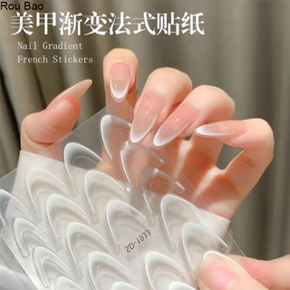 Rou Bao Nail French Gradient สติกเกอร์ Girly Simplicity สีขาวสีดําสีแดงด้านหลังกาวเล็บ Art DIY ตกแต่ง