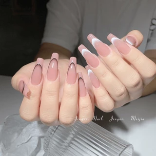 Rou Bao Nail French Gradient สติกเกอร์ Girly Simplicity สีขาวสีดําสีแดงด้านหลังกาวเล็บ Art DIY ตกแต่ง