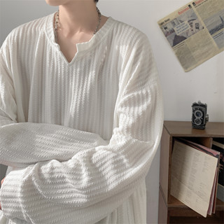 2024 ฤดูใบไม้ร่วงเสื้อฐานด้านในพื้นผิวความรู้สึกคอวีแขนยาวเส…