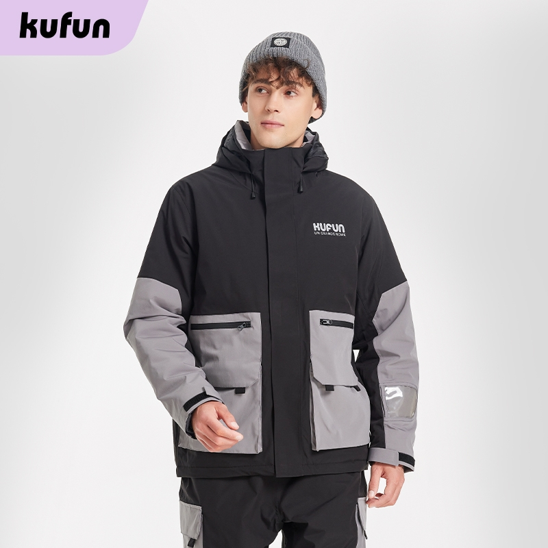 Kufun ชุดสกีสําหรับผู้ชายและผู้หญิง, เสื้อแจ็คเก็ตสกีบอร์ดเดี่ยวกันลมกันน้ําให้ความอบอุ่นสําหรับฤดูก