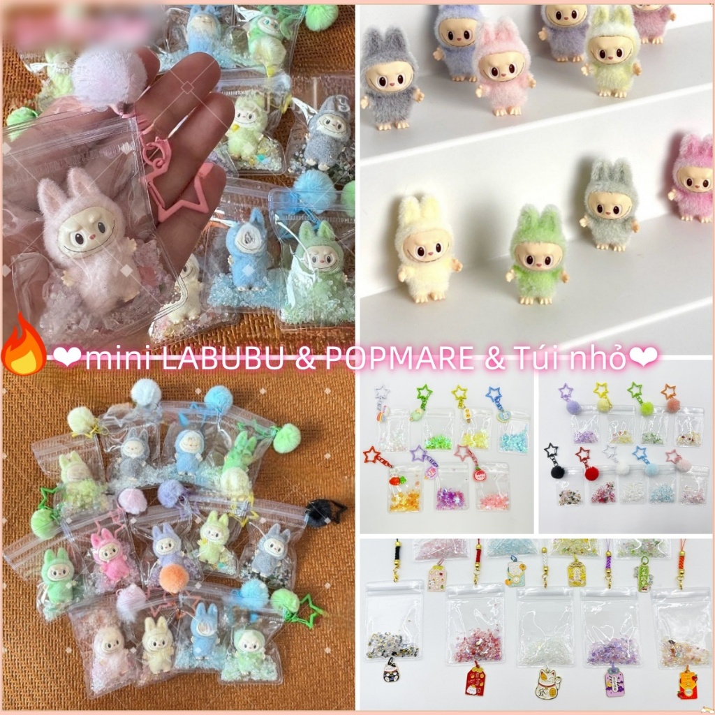 LABUBU & POPMART ตุ๊กตามินิลาบู ตุ๊กตาเครื่องประดับของเล่นนิ้วจี้ตกแต่ง ทําเอง สร้างสรรค์มัลติฟังก์ชั่ของขวัญน่ารักลายไม้ DIY