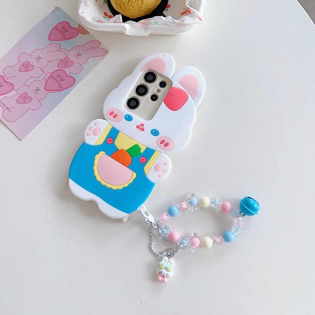 3D สามมิติ ซิลิโคน น่ารัก กระต่าย สร้อยข้อมือ เคส Samsung Galaxy S24 S23 Ultra S21 S23 FE S22Ultra S20 FE S21 S22 S24 Plus + S21Ultra S20Ultra Note20 Ultra Note10 Plus Note10Lite A55 A54 A53 A52 A35 A34 A33 A25 A24 ซิลิโคน นุ่ม Case
