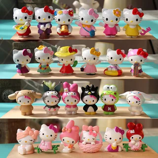 6 ชิ้น Figuren ตุ๊กตา Hello Kitty My Melody Kuromi Cinnamoroll Action Figure เค้กตกแต่งรุ่นเดสก์ท็อปของเล่นรถตกแต่งของขวัญเด็ก