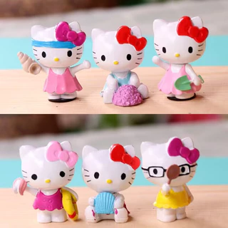 6 ชิ้น Figuren ตุ๊กตา Hello Kitty My Melody Kuromi Cinnamoroll Action Figure เค้กตกแต่งรุ่นเดสก์ท็อปของเล่นรถตกแต่งของขวัญเด็ก