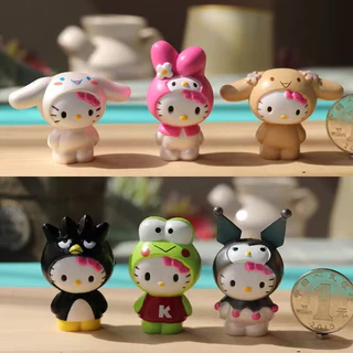 6 ชิ้น Figuren ตุ๊กตา Hello Kitty My Melody Kuromi Cinnamoroll Action Figure เค้กตกแต่งรุ่นเดสก์ท็อปของเล่นรถตกแต่งของขวัญเด็ก