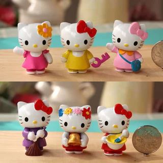 6 ชิ้น Figuren ตุ๊กตา Hello Kitty My Melody Kuromi Cinnamoroll Action Figure เค้กตกแต่งรุ่นเดสก์ท็อปของเล่นรถตกแต่งของขวัญเด็ก
