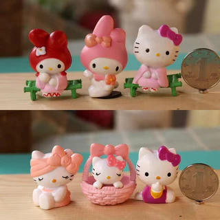 6 ชิ้น Figuren ตุ๊กตา Hello Kitty My Melody Kuromi Cinnamoroll Action Figure เค้กตกแต่งรุ่นเดสก์ท็อปของเล่นรถตกแต่งของขวัญเด็ก