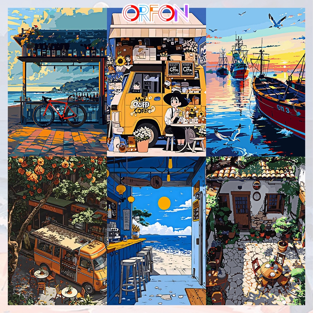【ORFON】 30×40cm/40×50cm ระบายสีตามตัวเลข/ภาพประกอบภูมิทัศน์ชีวิต/ภาพระบายสี/ระบายสีตามตัวเลข Diy / ของขวัญ / ศิลปะตกแต่งห้องนั่งเล่น