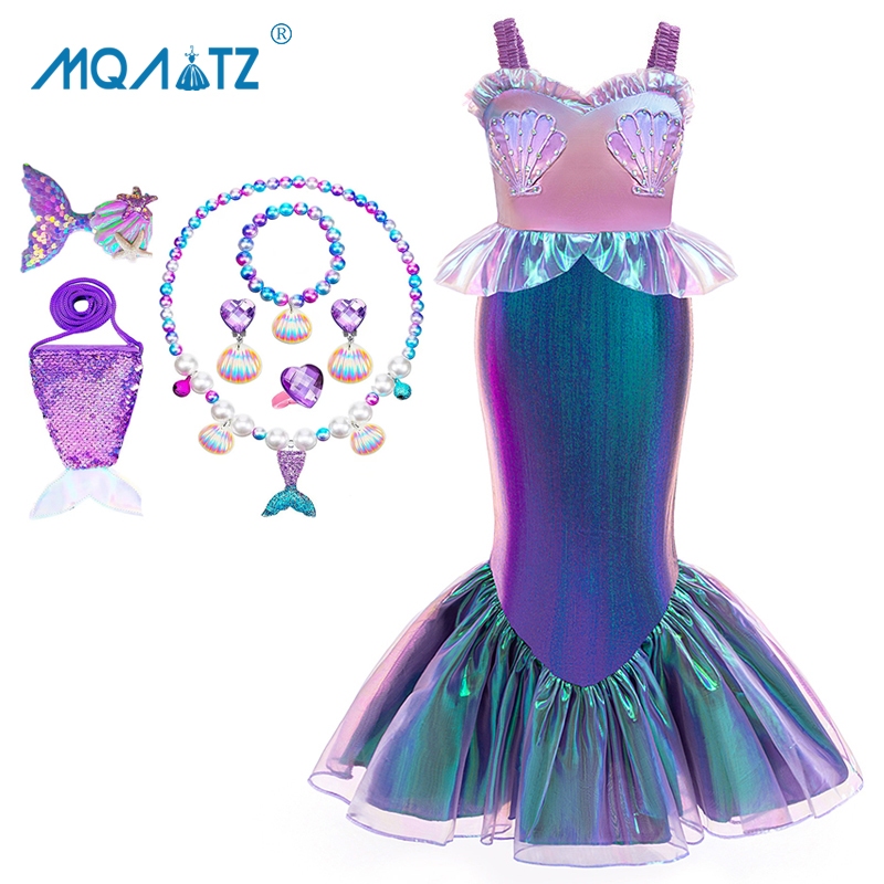 Mqatz เงือกคอสเพลย์ชุดเด็กทารกปาร์ตี้เครื่องแต่งกายวันเกิดชุดเจ้าหญิงสีม่วง 2-8 ปี เพื่อน AMRY020