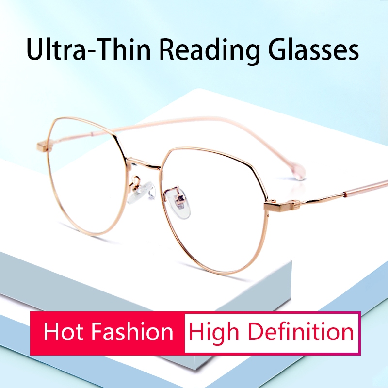 แว่นตาอ่านหนังสือป้องกันแสงสีฟ้าบางเฉียบสําหรับผู้หญิง,กรอบโลหะแฟชั่น,แว่นสายตายาวน้ําหนักเบา Diopters ถึง +4.0