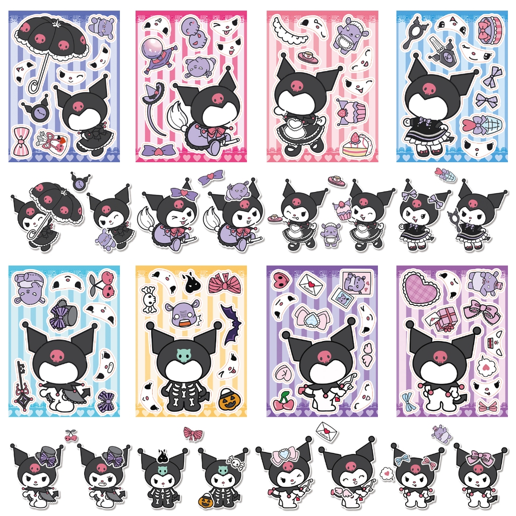8 แผ่น Make A Face Original Kuromi สติกเกอร์สําหรับเด็กผู้หญิง DIY เครื่องเขียนสติกเกอร์สร้างสรรค์