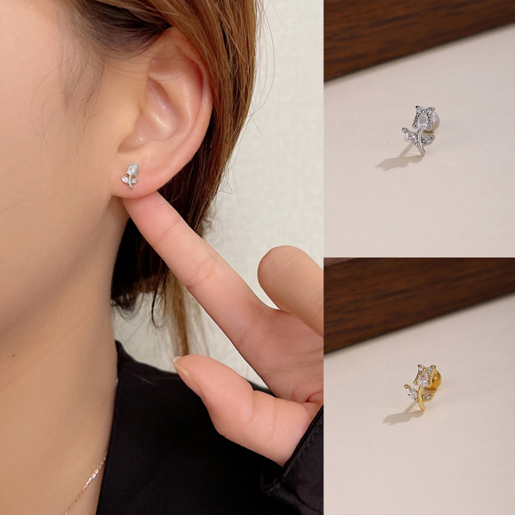 1 ชิ้นดอกทิวลิป Rose ดอกไม้ Studs Hypoallergenic ทางการแพทย์ต่างหูเหล็ก Elegant ผู้หญิงเครื่องประดับ
