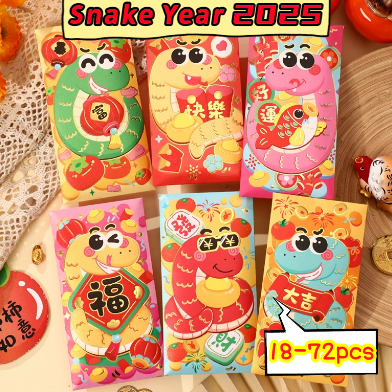 Angpao Packet Snake ปี CNY 2025 Red Packet Angpau Happy Chinese New Year Angpow Envelope Money Bag Fu Lucky Big Large Small Creative Funny Customised Year of Snake