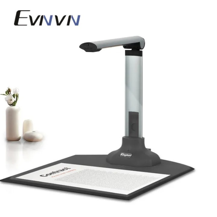 Evnvn 12MP USB กล้องเอกสารแบบพกพาหนังสือเอกสารเครื่องสแกนเนอร์ขนาด A3/A4 พร้อมขาตั้งส่วนขยาย, OCR, ซูม, เครื่องมือสี, สตรีมมิ่งสดสําหรับการเรียนรู้ระยะทางโรงเรียนและการประชุม Te