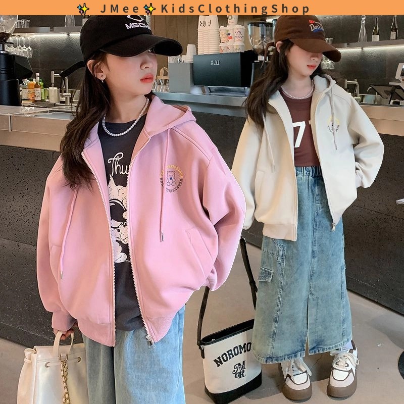 [สปอต] 3-14 ปี เสื้อคลุมสำหรับสาว,แฟชั่นฤดูใบไม้ผลิและฤดูใบไม้ร่วงสำหรับสาว,แนวโน้มแฟชั่นเด็กวัยกลางคน Hooded Sweatshirt