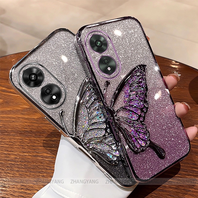 เคสสําหรับ Honor X7b เคสโทรศัพท์ซิลิโคนแวววาวด้วยไฟฟ้าความงามแพทช์ผีเสื้อ TPU เคสนิ่ม