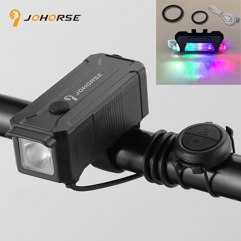 กันน้ํา USB ชาร์จแสง 80lm ไฟฉายเสียงดังจักรยานพร้อมแตร COB