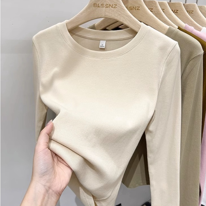 เสื้อยืด แขนยาว ทรงสลิมฟิต แฟชั่นฤดูใบไม้ร่วง สําหรับผู้หญิง