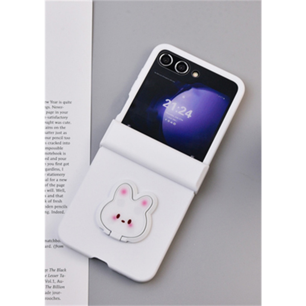 น่ารักสีทึบสดแหวนกระต่ายสําหรับ Samsung Galaxy Z Flip 6 Z Flip6 Z Flip 5 Z Flip6 กันกระแทก