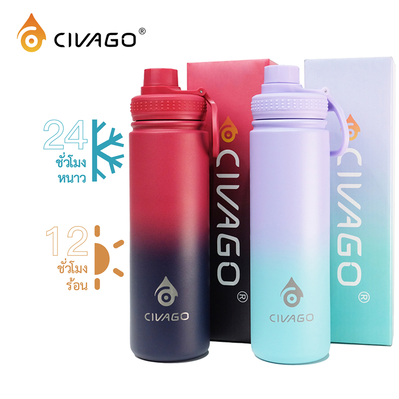 CIVAGO （18oz / 22oz / 32oz / 40oz） ขวดน้ำพกพาเก็บความร้อนและความเย็น ความจุขนาดใหญ่พิเศษแก้วน้ำสแตนเลสเก็บความร้อน